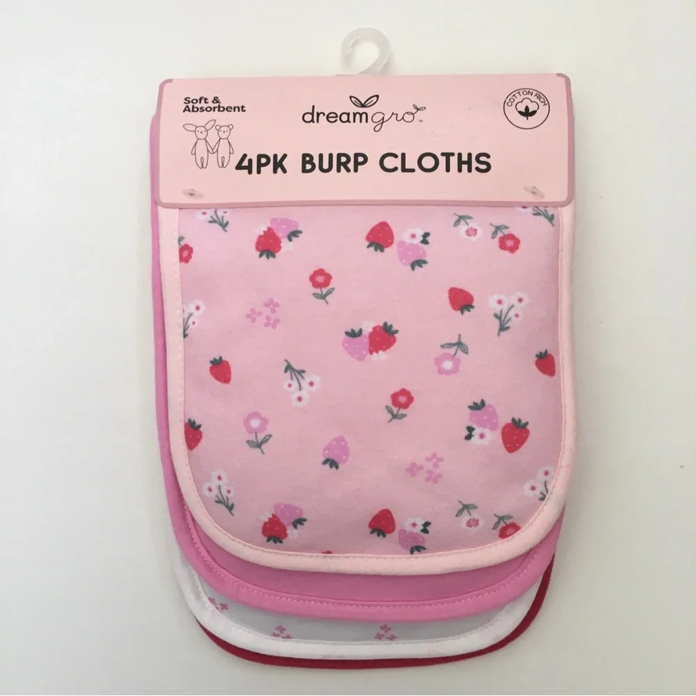 NEW Baby Burp Cloths Soft Absorbent 3 pack Cherry Print and More | DreamGro